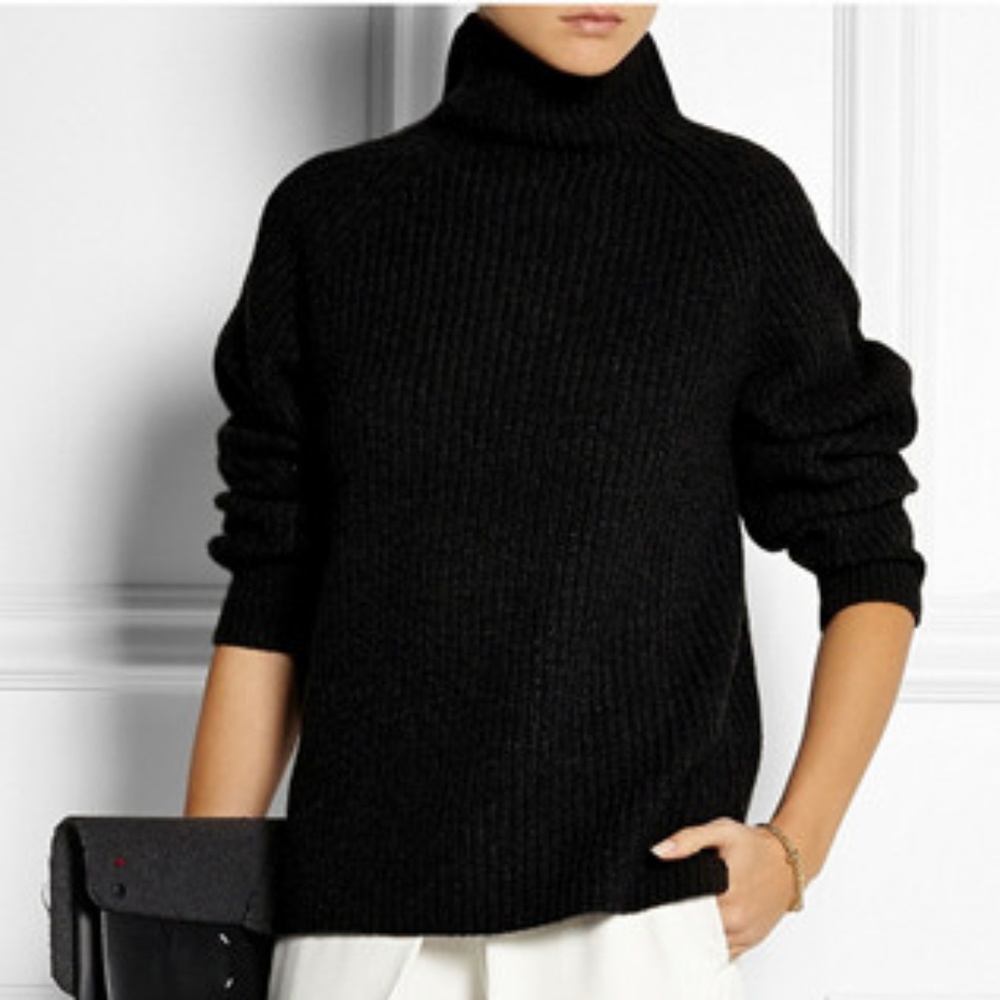 NWT $395 Theory PATE Black Mock Neck Oversized Wool Cashmere Knit SIZE S - Picture 4 of 5